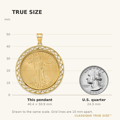 Wideband Distinguished Coin Jewelry 14ky Fancy Wire Diamond-cut Prong Mounted 1oz American Eagle Coin Bezel Pendant