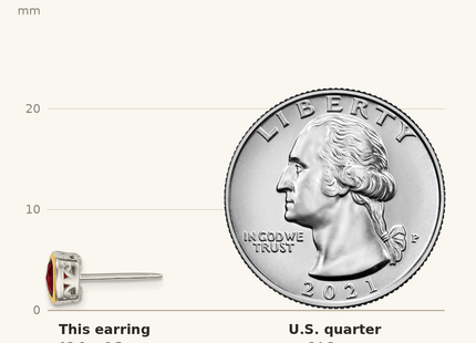 Classique True Size: Shey Couture Sterling Silver Rhodium-plated with 14k Accent Garnet Square Stud Earrings shown next to a US quarter (24.3 mm)