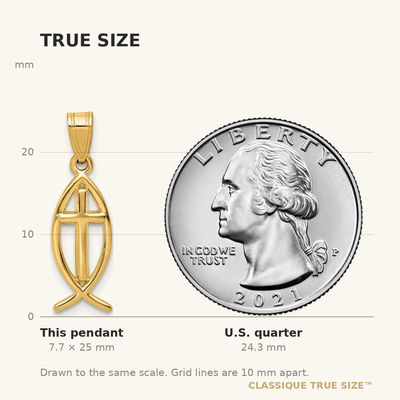 14K Ichthus Fish Pendant, 25 x 8mm