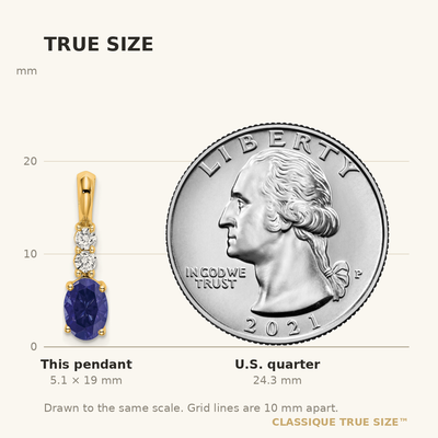 14K Oval Created Sapphire and Diamond Pendant, 19 x 5mm