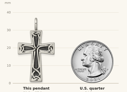 Classique True Size: Sterling Silver Antiqued Polished Celtic Knot Cross Pendant shown next to a US quarter (24.3 mm)