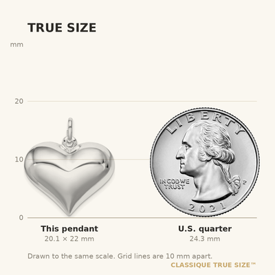 Sterling Silver Rhodium-plated Puffed Heart Pendant, 22 x 24mm