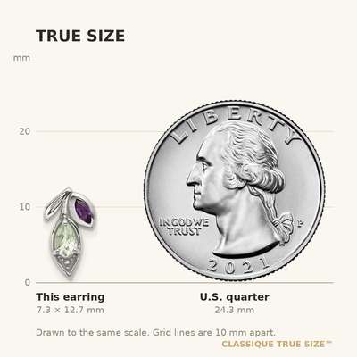 Sterling Silver Rhodium-plated Polished Amethyst and Green Quartz Leaf Post Earrings