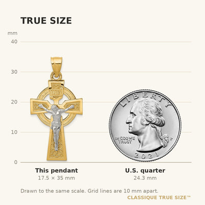 14K Two-tone Polished Celtic INRI Crucifix Pendant