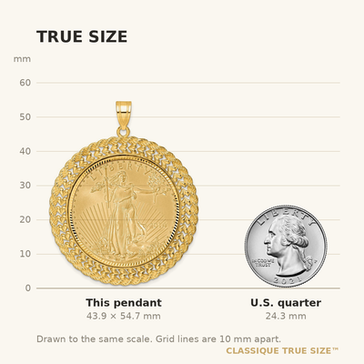 Wideband Distinguished Coin Jewelry 14ky Diamond-cut Heart & Rope Prong Mounted 1oz American Eagle Coin Bezel Pendant
