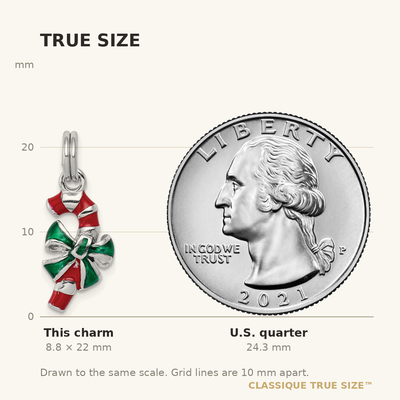 Sterling Silver Rhodium-platedEnamel Candy Cane Charm, 22 x 8mm