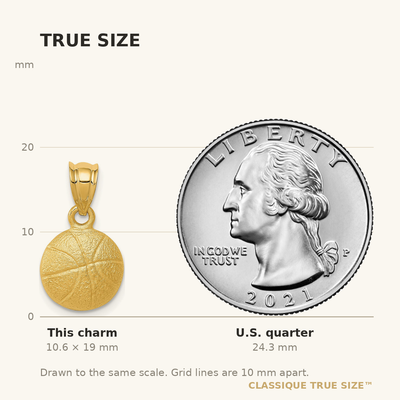 14K Basketball Charm, 19 x 10mm