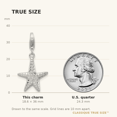 Amore La Vita Sterling Silver Rhodium-plated Polished Starfish Charm with Fancy Lobster Clasp