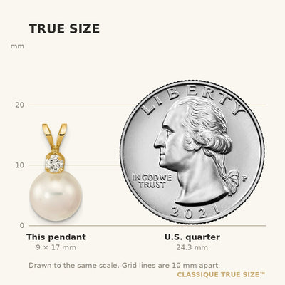 14K White Round Akoya Saltwater Cultured Pearl and 1/10 Carat Diamond Pendant