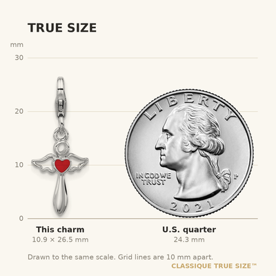 Amore La Vita Sterling Silver Rhodium-plated Angel Holding Red Enameled Heart Charm with Fancy Lobster Clasp