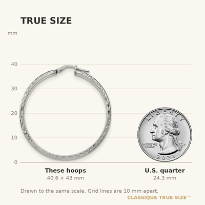 Sterling Silver Rhodium-plated Polished and Diamond-cut 4.00 x Tube Hoop Earrings, 43 x 4mm
