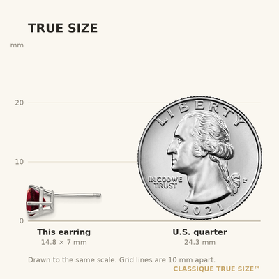 14K White Gold Trillion Garnet Earrings, 7 x 6mm