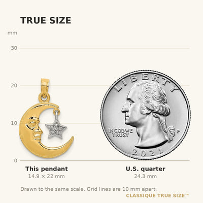 14K Two-Tone Polished Half Moon and Star Pendant