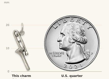 True size: Sterling Silver Antiqued Trombone Charm shown next to a US quarter (24.3 mm)