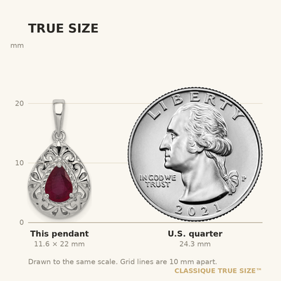 Sterling Silver Rhodium Plated Ruby Teardrop Pendant