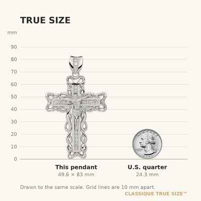 Sterling Silver Rhodium-plated CZ Crucifix Pendant, 83 x 50mm