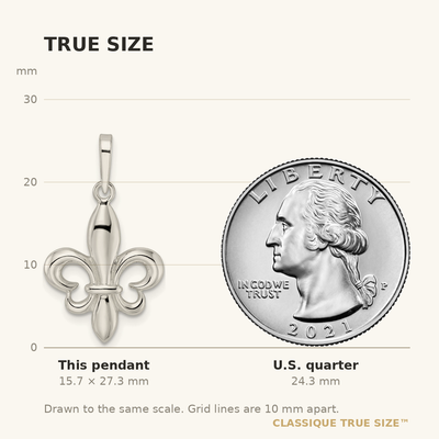 Sterling Silver Rhodium-plated Fleur de Lis Pendant, 27.3 x 15.75mm