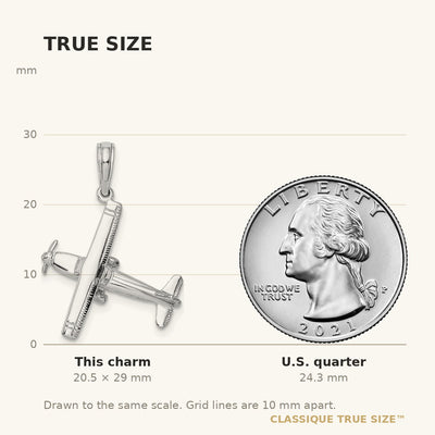 14K White Gold 3-D High Wing Airplane Charm