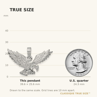 De-Ani Sterling Silver Rhodium-Plated Textured 3D Landing Eagle Pendant