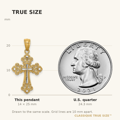 14K w/White Rhodium D/C Cross Pendant