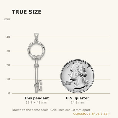14K White Gold Diamond Circle Key Pendant