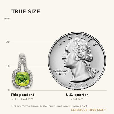 14K White Gold Cushion Peridot and Diamond Pendant, 15.3 x 9.1mm