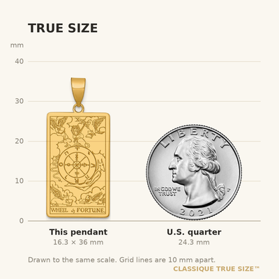 14K Yellow Gold Wheel of Fortune Tarot Card Pendant