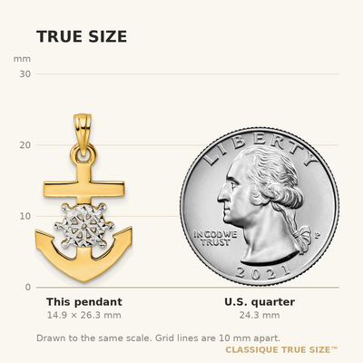 14K/White Rhodium D/C Anchor and Ship's Wheel Pendant