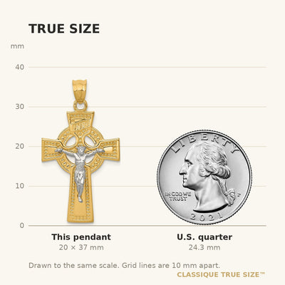 14K Two-tone INRI Celtic Crucifix Pendant