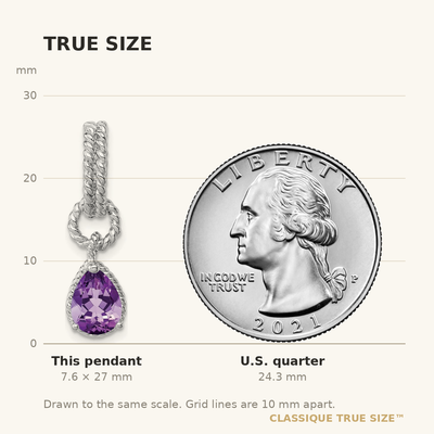 Sterling Silver Rhodium Amethyst Pear Twisted Pendant