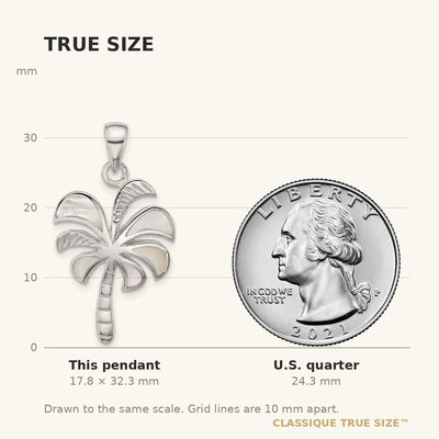 Sterling Silver Rhodium-plated Polished Mother of Pearl Palm Tree Pendant