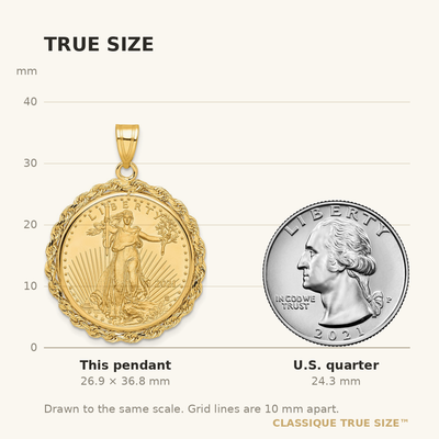 Wideband Distinguished Coin Jewelry 14K Polished Rope Mounted 1/4oz American Eagle Prong Coin Bezel Pendant