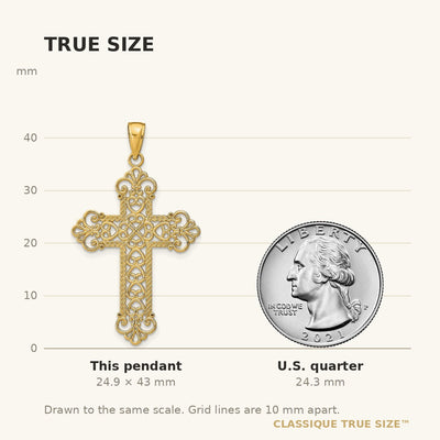 14K Polished Large Rope Frame Filigree Cross Pendant