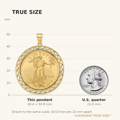 Wideband Distinguished Coin Jewelry 14K Polished Fancy Wire Mounted 1oz American Eagle Prong Coin Bezel Pendant