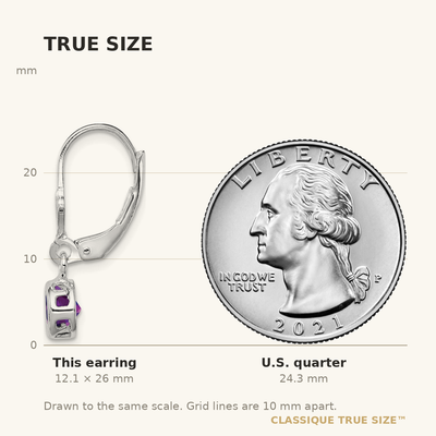 Sterling Silver Rhodium Plated Round Amethyst Leverback Earrings, 26 x 6mm