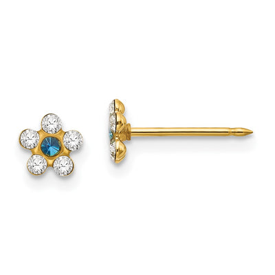 Inverness 14K Clear/Blue Crystal Flower Earrings