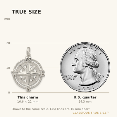 Sterling Silver Rhodium-plated Compass Charm