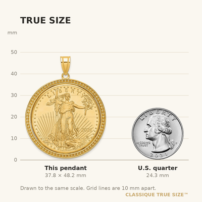 Wideband Distinguished Coin Jewelry 14K Polished and Beaded Mounted 1oz American Eagle Coin Bezel Pendant
