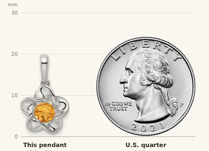 True size: Sterling Silver Rhodium-plated Floral Citrine Pendant shown next to a US quarter (24.3 mm)