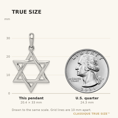 14K White Gold Star Of David Pendant, 33 x 20mm
