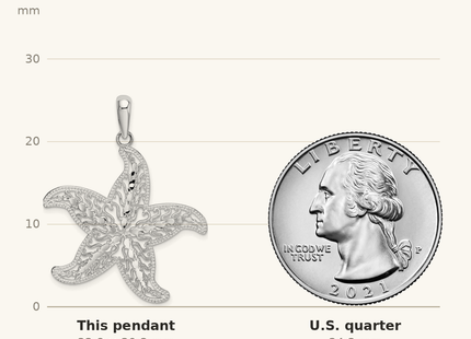 Classique True Size: De-Ani Sterling Silver Rhodium-plated Polished Filigree Starfish Pendant shown next to a US quarter (24.3 mm)