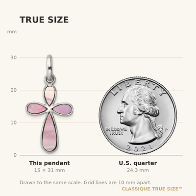 Sterling Silver Rhodium-platedPink Mother of Pearl Cross Pendant