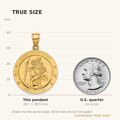 14K Saint Christopher Medal Pendant, 39.5 x 29.7mm