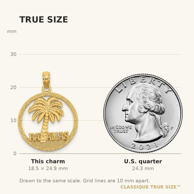 14K BAHAMAS Palm Tree Round Charm