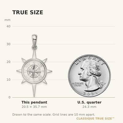 De-Ani Sterling Silver Rhodium-Plated Polished Star Frame Compass Pendant