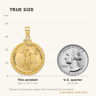 Wideband Distinguished Coin Jewelry 14ky Diamond-cut Casted Rope Screw Top Mounted 1/4oz American Eagle Coin Bezel Pendant
