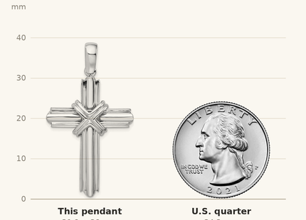 Classique True Size: De-Ani Sterling Silver Small Rounded X-Center with Frame Cross Pendant shown next to a US quarter (24.3 mm)