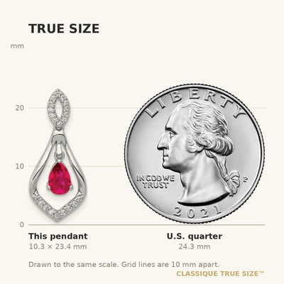 14K White Gold Diamond and Pear Ruby Teardrop Dangle Pendant