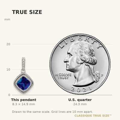 14K White Gold Cushion Sapphire and Diamond Pendant with Side Diamond Detail