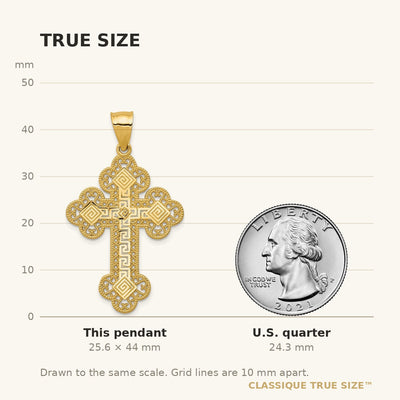 14K Budded Greek Key Cross Pendant